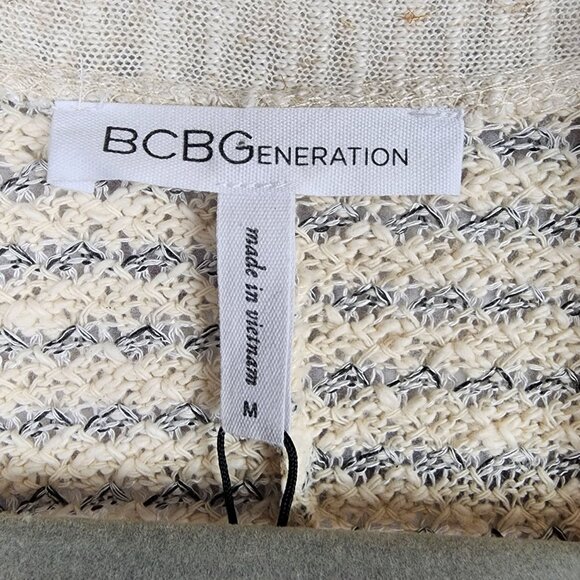 BCBGeneration Women's Size Medium Beige Striped Long Open Front Cardigan Sweater - Picture 2 of 10